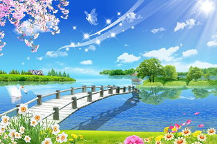 风景画湖面小桥背景墙